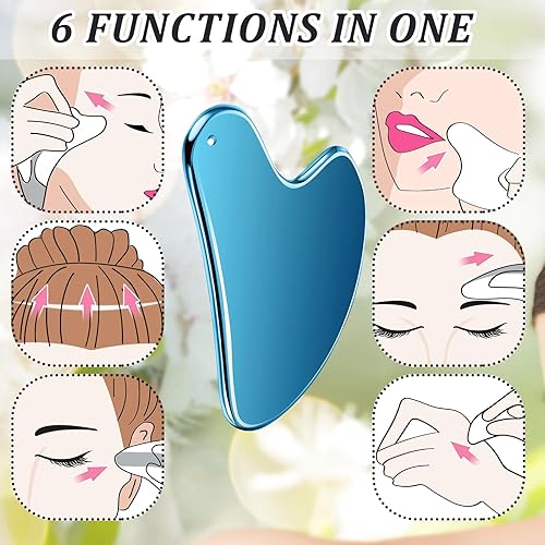 Vista 47 de Nuanchu Herramientas faciales Gua Sha de acero inoxidable, masajeador de drenaje linfático, Guasha para cara, metal Gua Sha, regalos para el cuidado