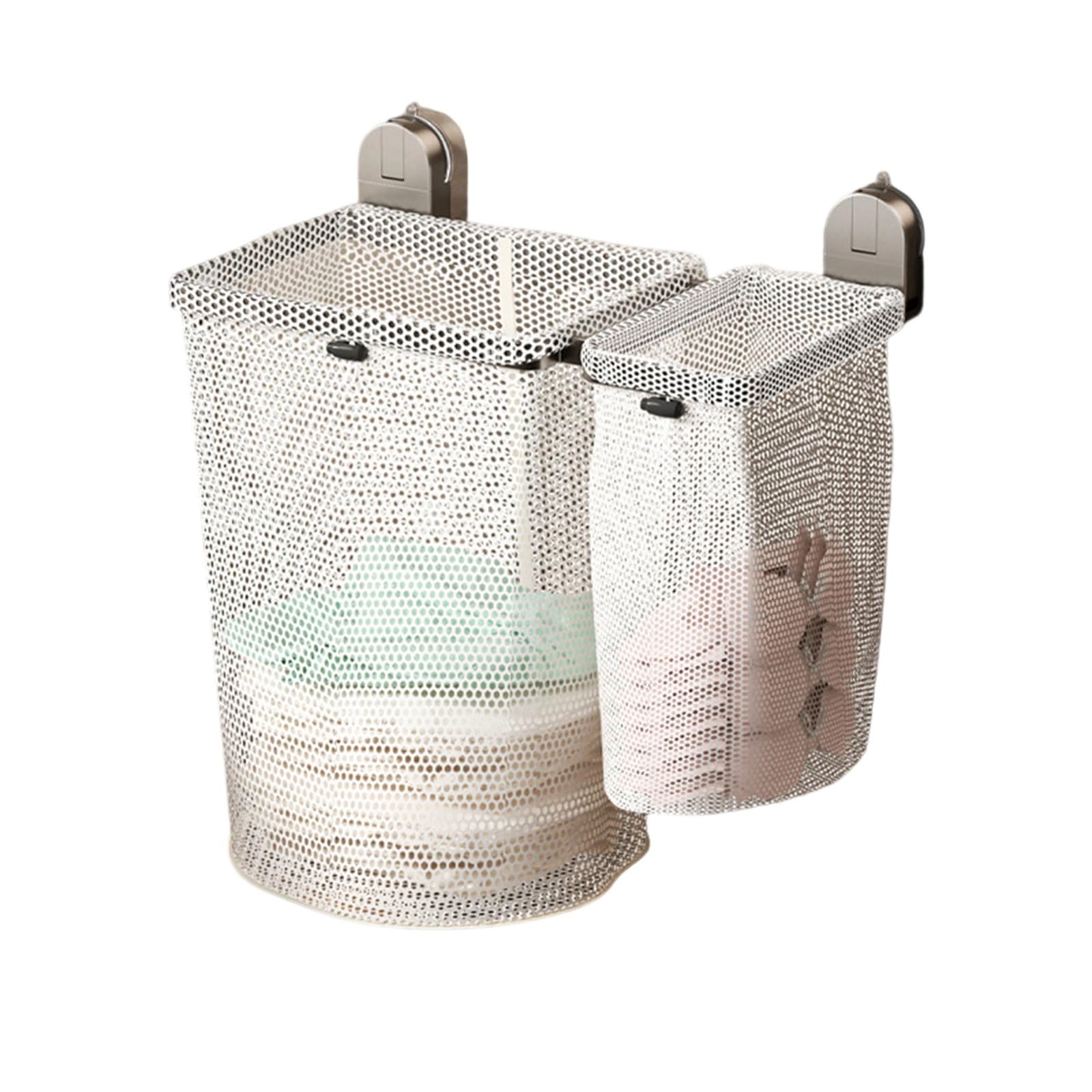 Jazuaiao Easy Install Foldable Laundry Sturdy Carbon Steel Frame with Suction Hooks, Large Capacity Bathroom Clothes Basket Carbon Steel Laundry Container