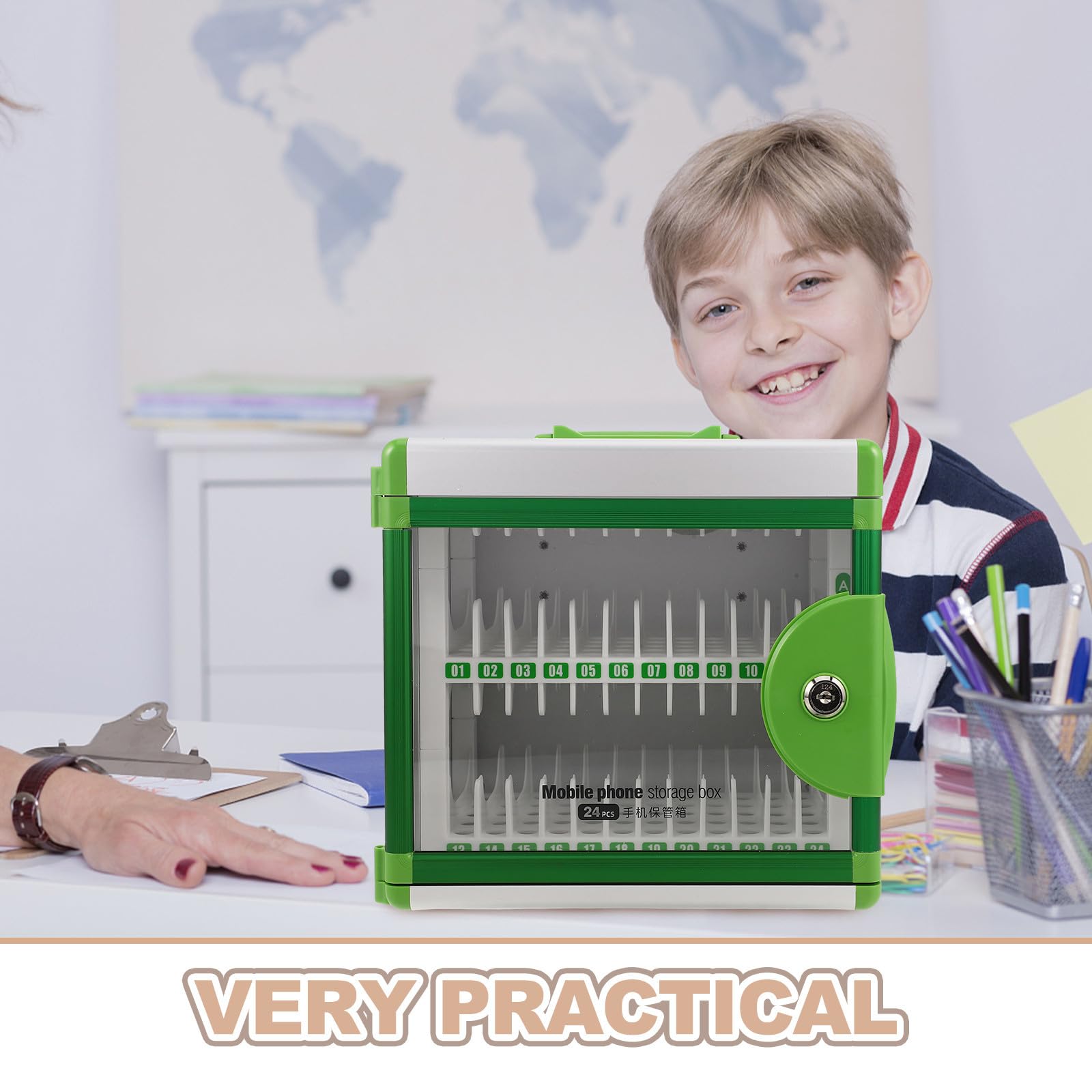 TOYANDONA Armadio Portacellulare Portatile in Lega di Alluminio con 24 Scomparti e Serratura, Design Contemporaneo per Aule Scolastiche e Uso Esami