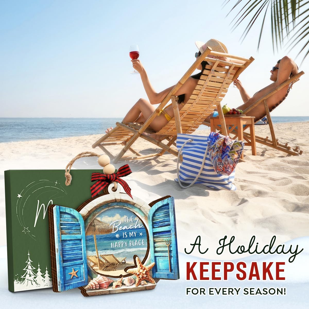 Wooden Beach Ornaments for Christmas Tree 2025 - Beachy Ornaments, Beach Themed Gifts for Women Men - Ocean Gift, Beachy Gifts for Family, Friends - Coastal Nautical Holiday House Decor - Image 6