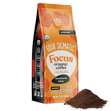 Four Sigmatic Focus Mushroom Coffee | Organic Ground Coffee with Lion's Mane Mushroom and Chaga for Better Focus and Immune Support | 12oz Bag