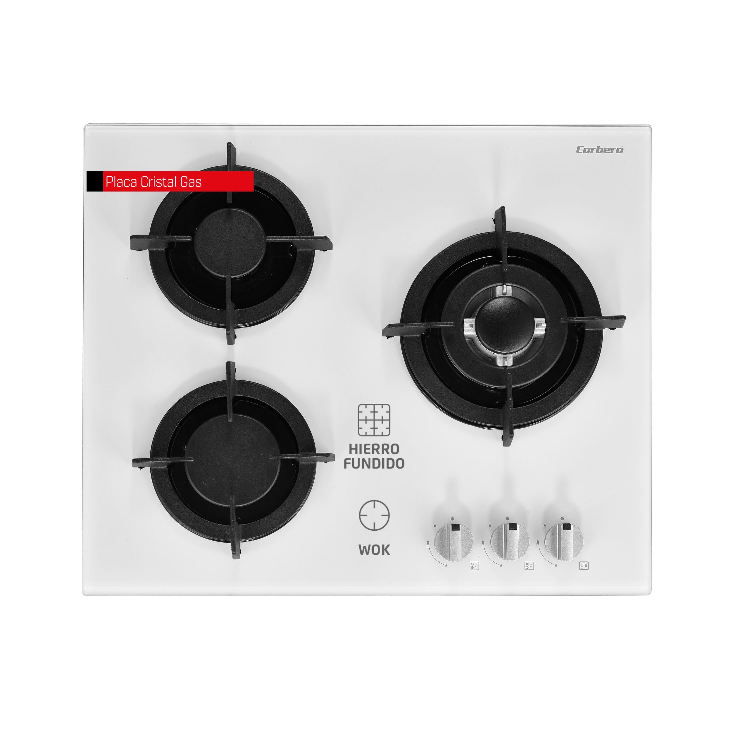 Corberó - Placa Cristal Gas butano |CPCGY2303N | 3 Fuegos | Potencia 7,75KW | Zona Wok | Sin Autoencendido | Desconexión Automática | Parrilla Hierro Fundido | Kit de conversión a gas natural | Negro — view 8