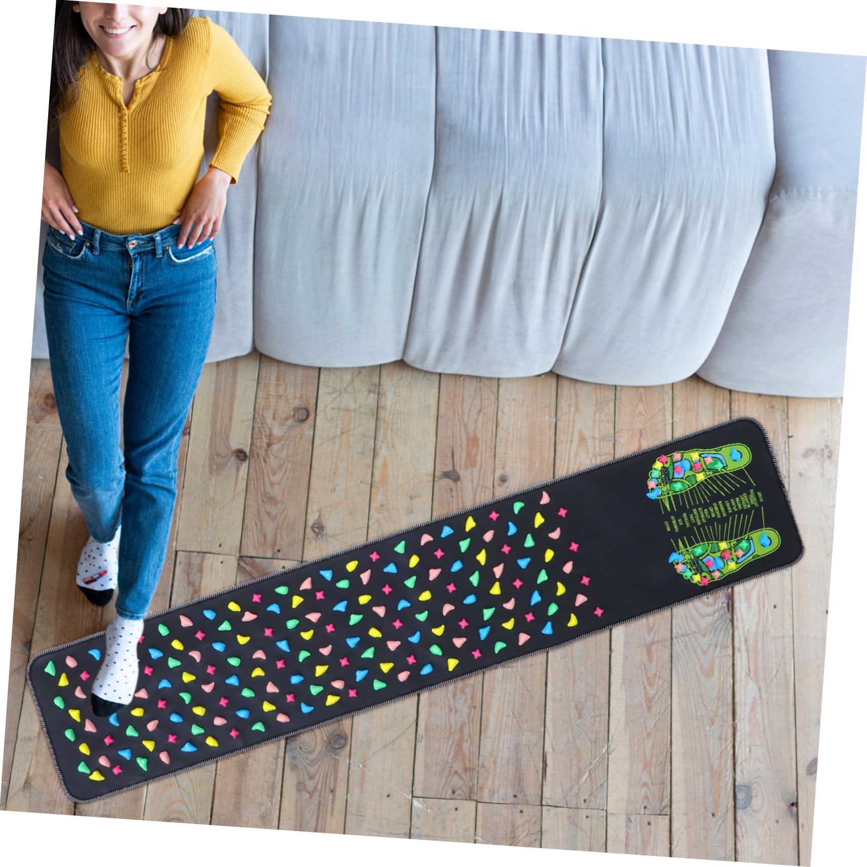 Akupressur Fußmatte 175x35cm aus Kunstleder Pp Kieselstein Simulation Druckpunktmassage Tragbares Massagegerät für Fußreflexzonen zu Hause und Unterwegs