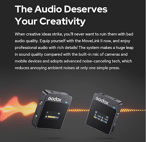 Miniatura 4 de GODOX Sistema de micrófono inalámbrico MoveLink M2 de 2.4 GHz, sistema de micrófono inalámbrico de 2.4 GHz para vlogger, Youtuber, altavoces,