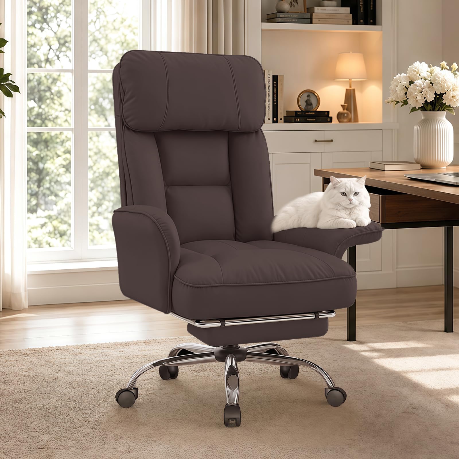 WXJHL Ergonomic Executive Office Chair with Footrest & Adjustable Armrests, High-Back Computer Chairs, Comfortable Desk Chair for Home Office or Desk Work