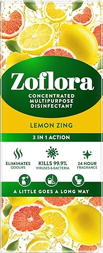 Zoflora Lemon Zing Concentrated Multipurpose Disinfectant Spray, Antibacterial & Multi-Surface, Pet Safe Disinfectant, Kills 99.9% Of Bacteria & Viruses, 1 X 500 ml