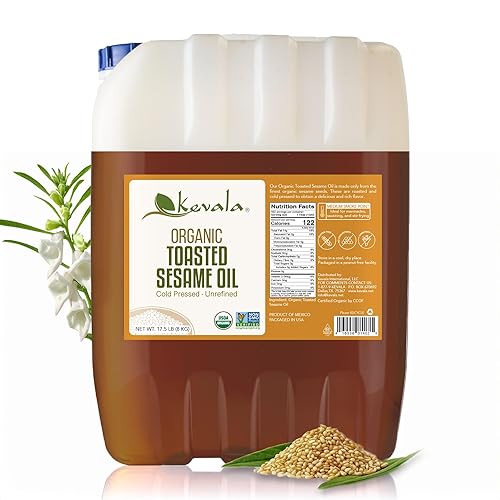 Miniatura 8 de Kevala Aceite de Sésamo Tostado Orgánico – Aceite con Punto de Humo Medio Adecuado para Asado Ligero y Salteado, Esencial de Despensa de Cocina