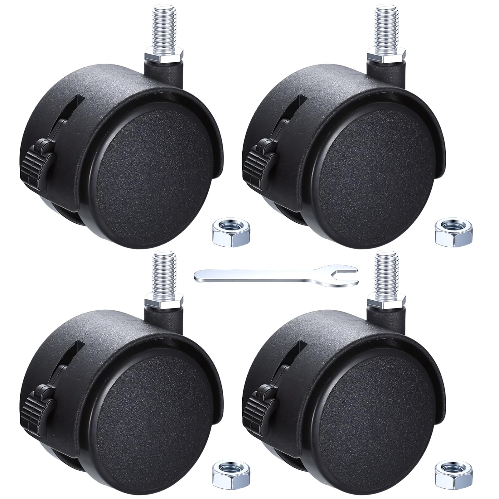 qxayxa 4 Pcs 2″ Nylon Swivel Caster Wheels with Brakes, Nuts & Spanner
