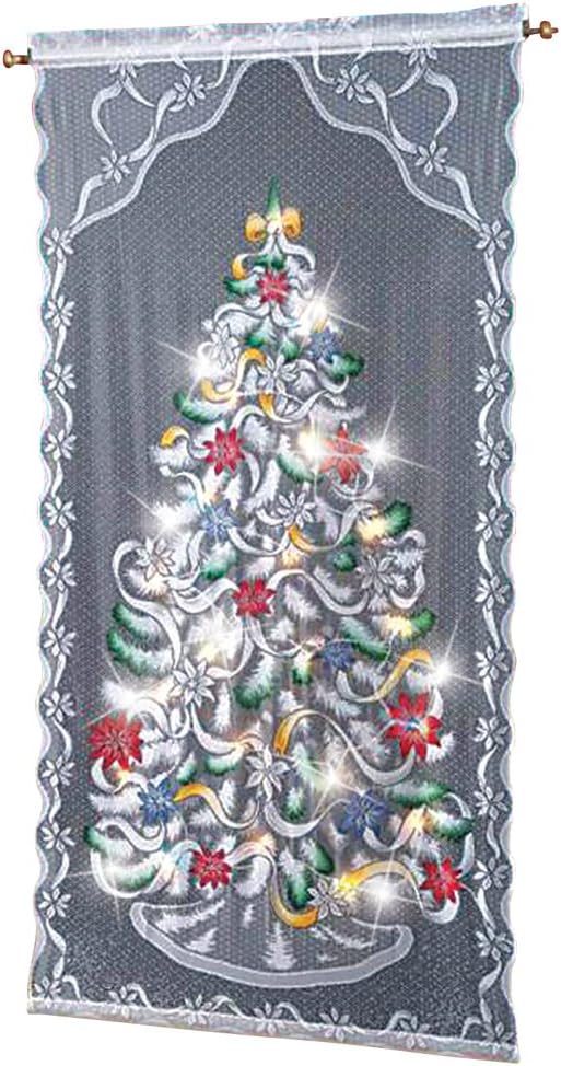 ETC Lighted Christmas Tree Curtain Panel, White, Multi, 40"W x 84"L.
