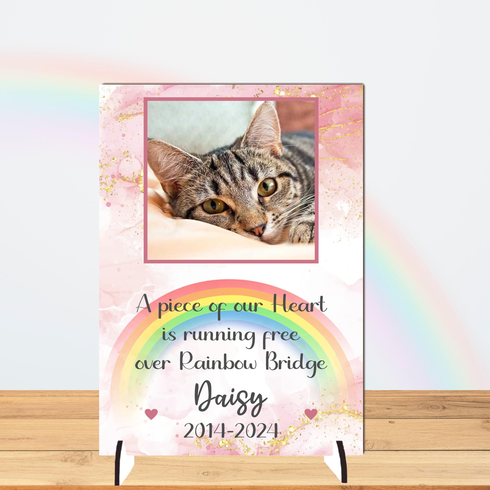 Personalised Pet Bereavement Photo Plaque with Custom Text - Available in MDF or Acrylic, Choice of Colours, Size 148mm x 210mm 'In Loving Memory' Tribute for Pets (Mdf Wood A4 30cm x 21cm, Pink)