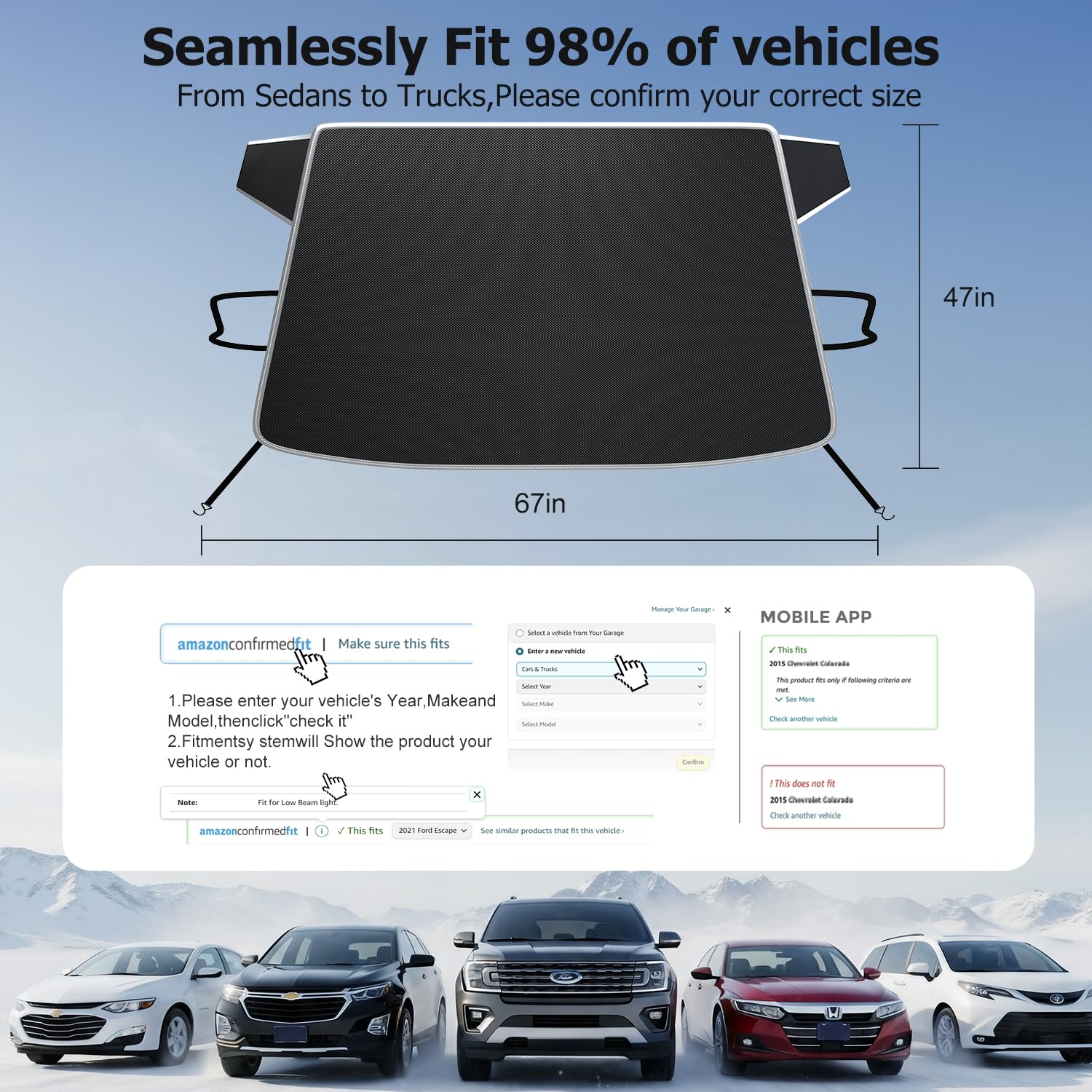 DMJN 2026 Upgraded Windshield Cover for Ice and Snow Full Coverage Winter Protection -Heavy Duty Car Snow Cover — view 8