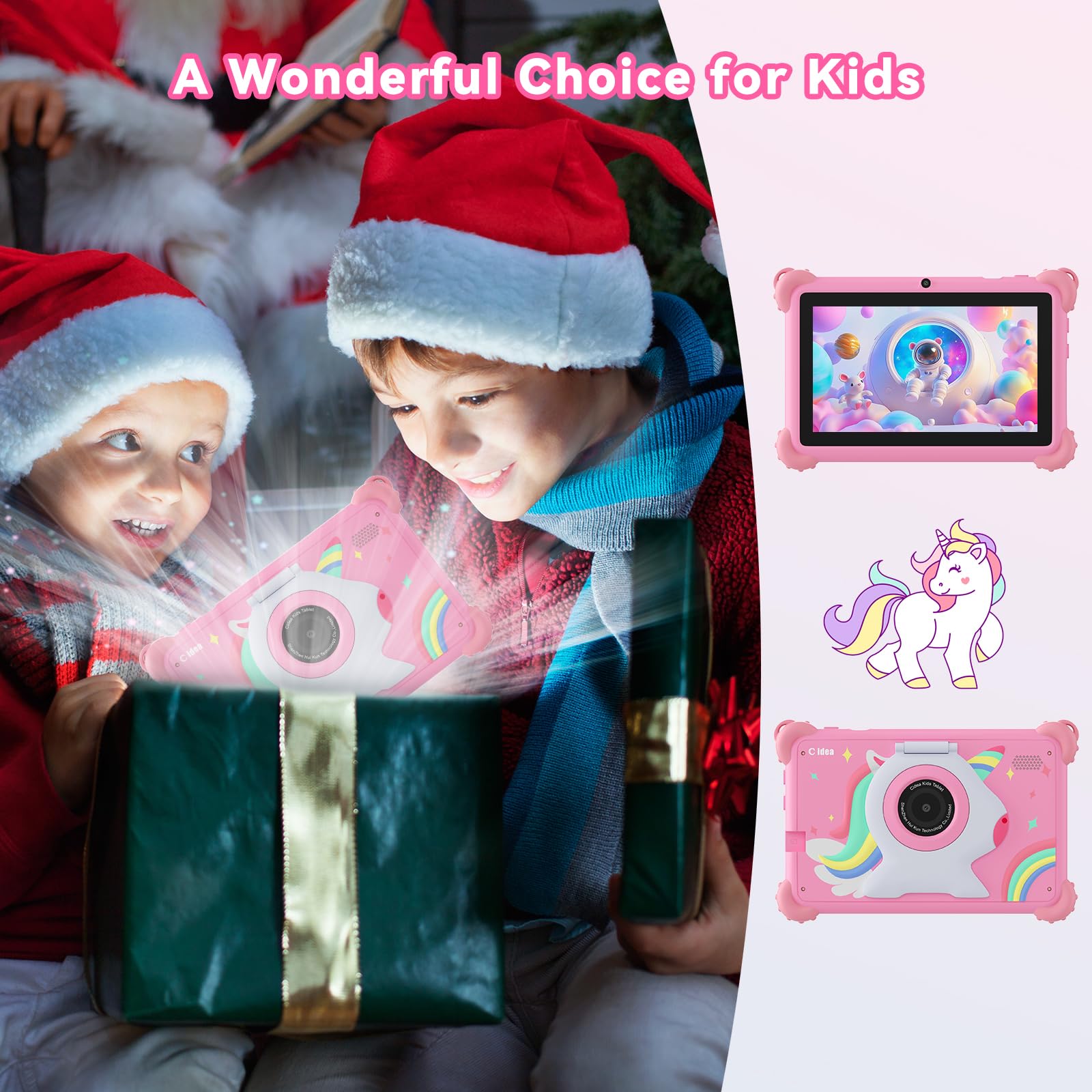 C idea Tablet da 7 Pollici per Bambini, Android 15, 6GB RAM + 32GB ROM, 1024x600, Batteria 2500mAh, WiFi e Bluetooth, App per Bambini Preinstallate (Rosa)