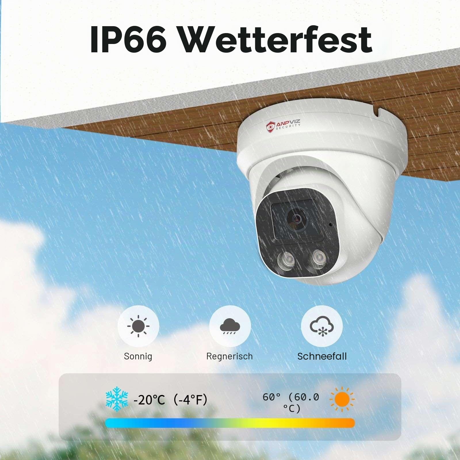 Anpviz 4K 8MP PoE IP Kamera Outdoor, Dome Überwachungskamera Aussen | Personen/Autoerkennung, Intelligente IR und Farbige Nachtsicht, Mikrofon, 2.8 mm, Ganzmetall, Verdrahtet, Kein Netzteil, IP66