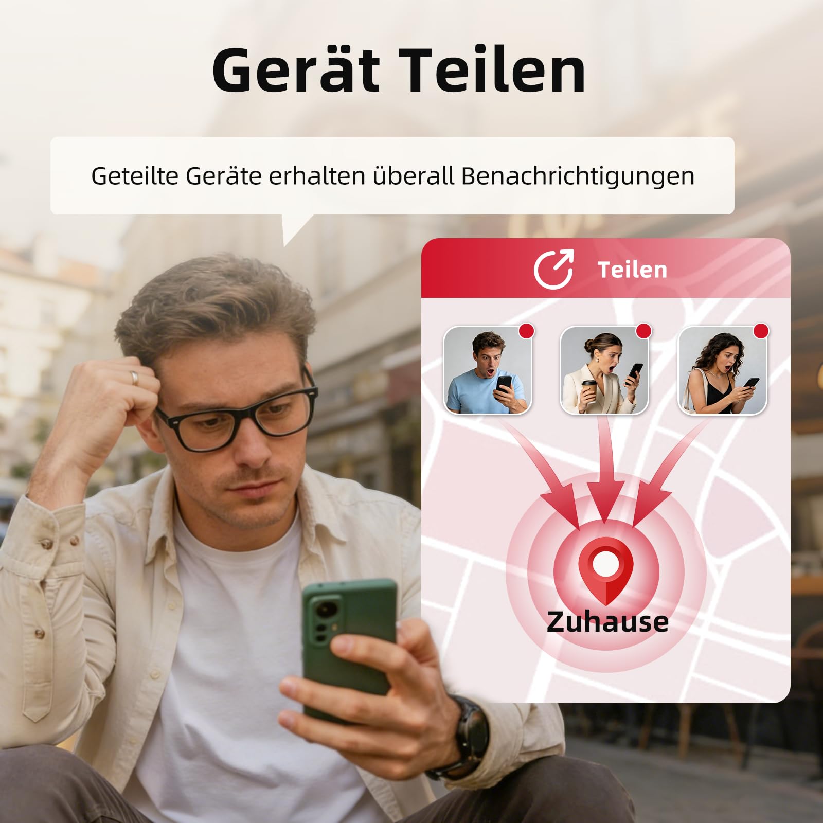 CallToU Botón de emergencia para personas mayores en teléfono móvil, llamada de emergencia para familiares | Notificación de aplicaciones, control de teléfono móvil, varias personas compartidas, pulsera de nailon, sistema ampliable
