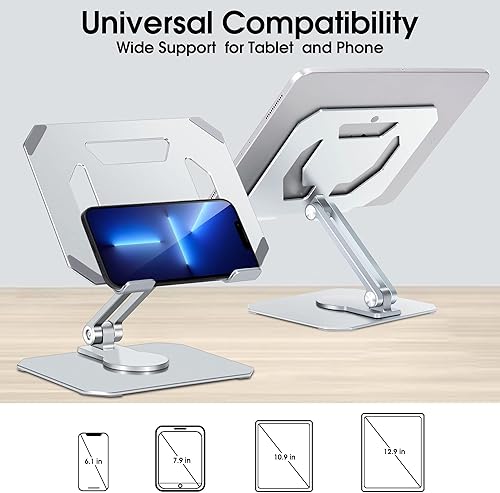 Miniatura 5 de Arae - Soporte para tablet de escritorio soporte portátil de aluminio ajustable giratorio de 360 base de metal resistente compatible con iPad 789