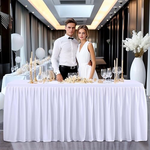 Miniatura 6 de Wish Care Mantel de poliéster blanco para mesas rectangulares de 6 pies, cubierta de mesa ajustable sin arrugas para banquete, boda, comercio de