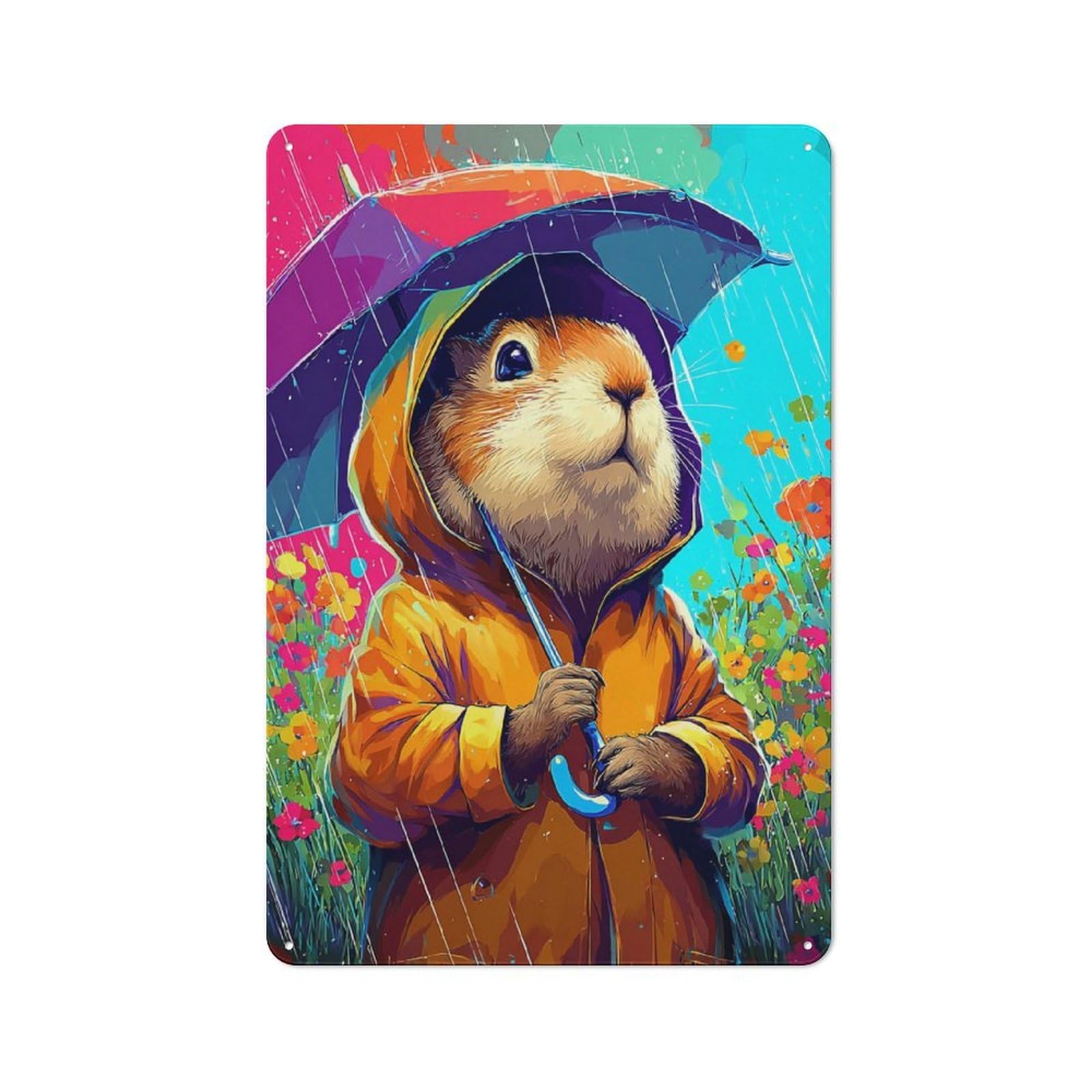 Junmoney Rainy Day Guinea Pig Adventure -1 30X20cm Rustic Tin Sign With For Living Room Or Hallway, For Vintage Wall Decor Fans, For Themed Room Decoration
