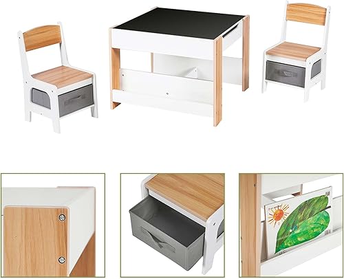 Miniatura 4 de Lexunhome - Mesa de actividades para niños con estante de almacenamiento y silla con cestas de almacenamiento para niños pequeños, para dibujar,