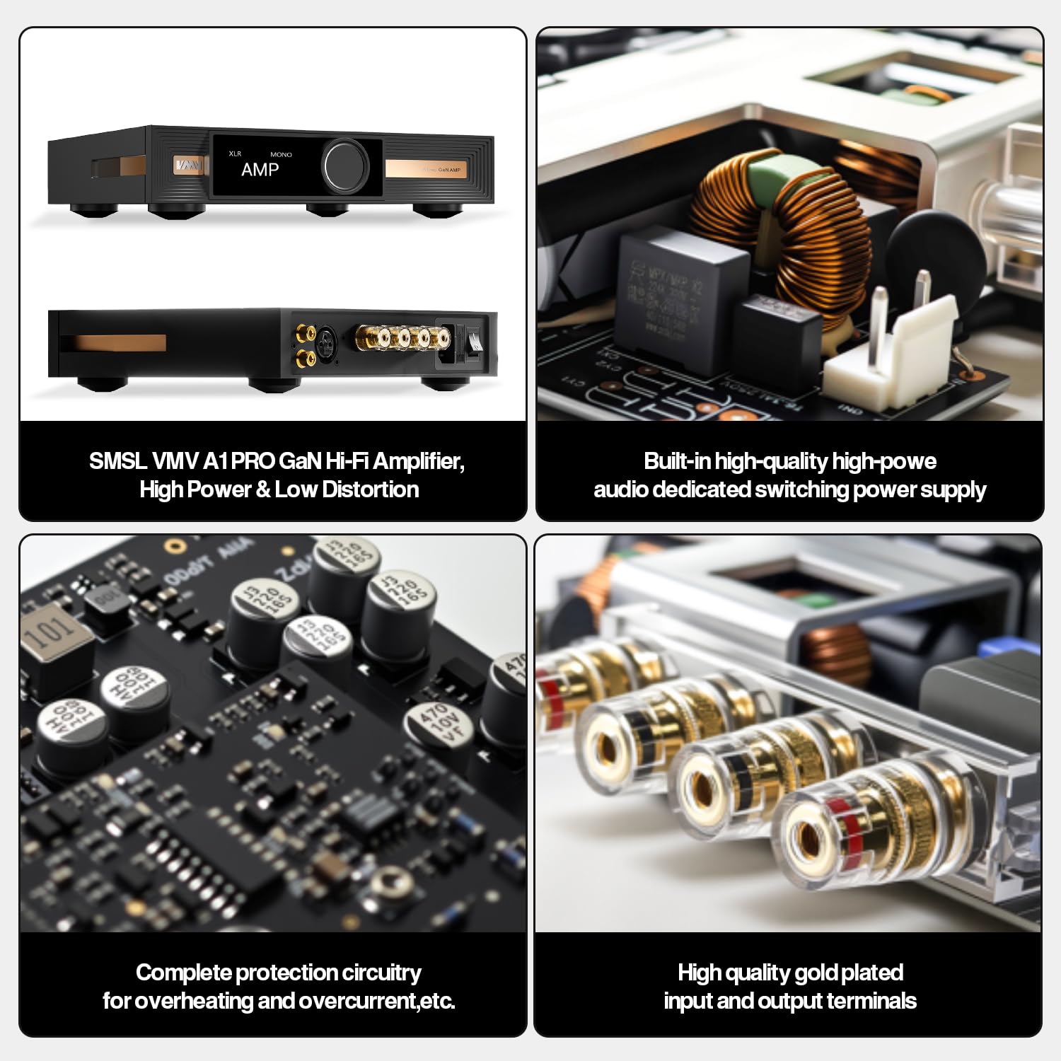 SMSL VMV A1 Pro 160W x2 Stereo Amplifier, 400W Mono Amp, 2 Channel