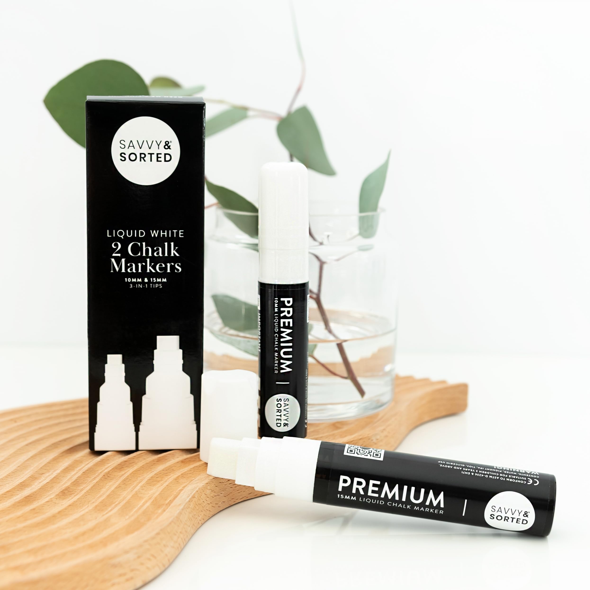 Große weiße abwischbare Kreidemarker, 2 Stück – 10 mm und 15 mm breite Spitze – dicke Kreidetafel-Marker für Kreidetafeln – helle Tinte, leicht zu löschen – perfekt für Bistro-Kreidekunst oder Tafel