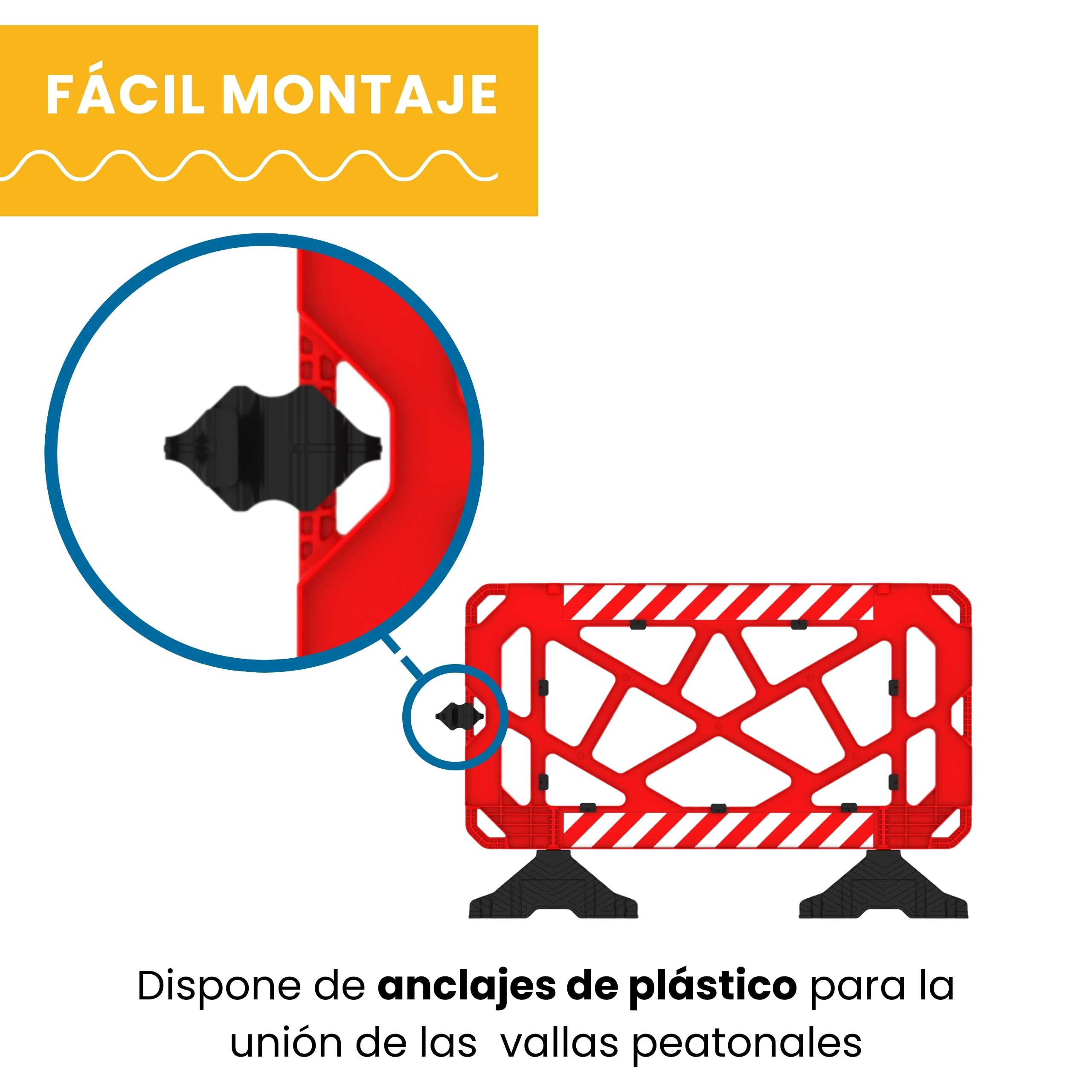 Valla de Obra Peatonal de Plástico 150 cm Rojo 1 Unidad