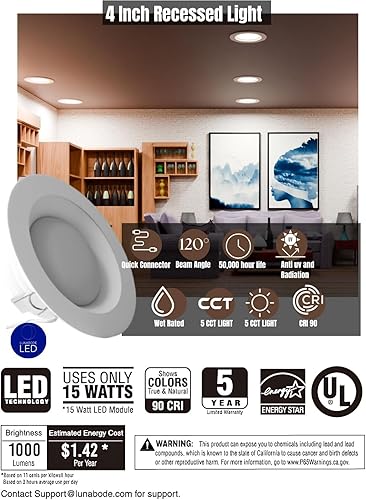 Miniatura 2 de Luz empotrable de 4 pulgadas, 1 paquete de lámparas de techo delgadas y regulables  5 unidades de luces LED de 2700 K3000 K3500 K4000 K5000 K