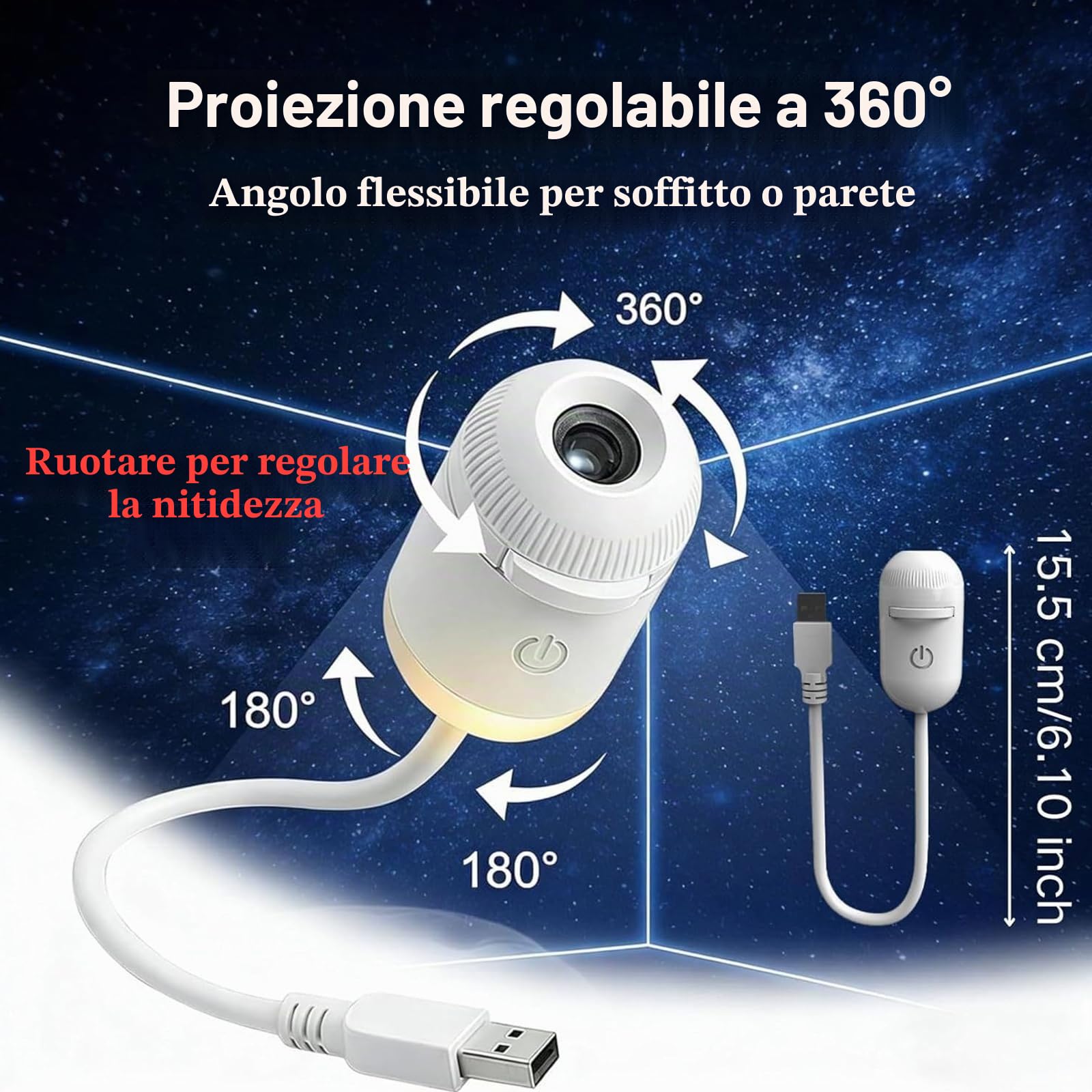 Hd Smart Dynamic 5d Holographic Night Light Projector,Usb Galaxy Projector with 6/12/24 Projection Films,Plug-and-Play,360° Adjustable,for Kid Adult Bedroom Ceiling Wall Room，white：24Projection Films