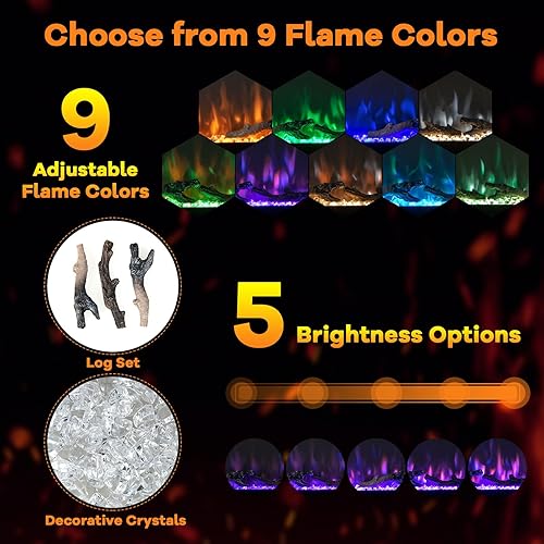 Miniatura 3 de ORALNER Inserto de chimenea eléctrica de 36 pulgadas de ancho, empotrado y montado en la pared con termostato, 9 colores de llama y 5 brillo