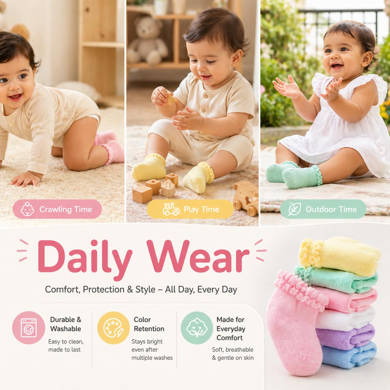 MYRDTR Candy Jaunty Mix Toddler Socks 15 Pairs | Stretch Elastic | Breathable Knit | Age 1-3 Yrs