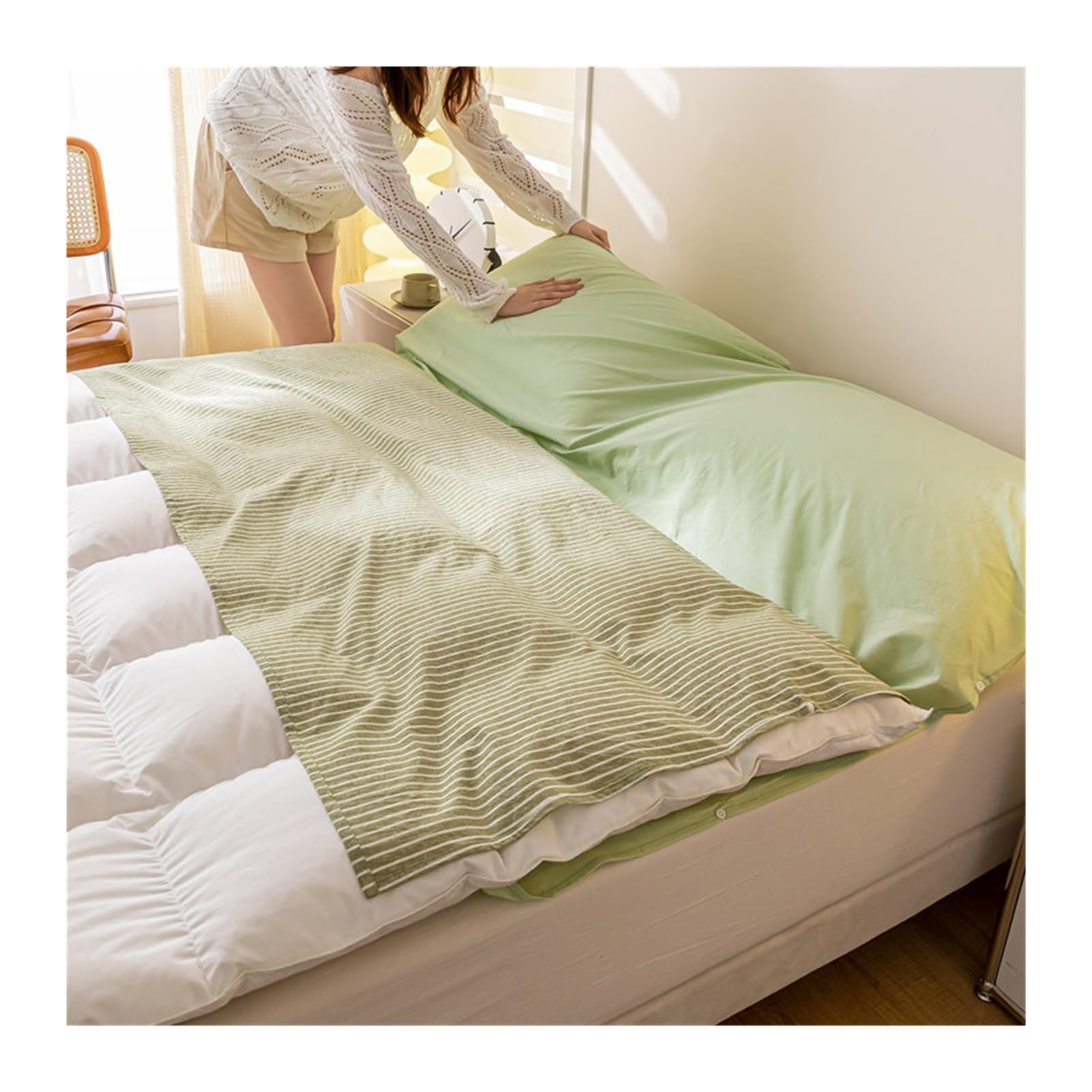 GBHMJU Ultralight Washable Washed Cotton Sleeping Bag Liner Lightweight Adult Sleep Sack Travel Sheets for Backpacking, Hotel, Camping, Hostels(Green,160x210cm-63x82)