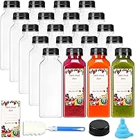 Superlele 20 Pack 12oz Reusable Plastic Juice Bottles with Leak-Proof Caps, Funnel, Brush & Stickers - Clear PET Containers for Smoothies, Juicing
