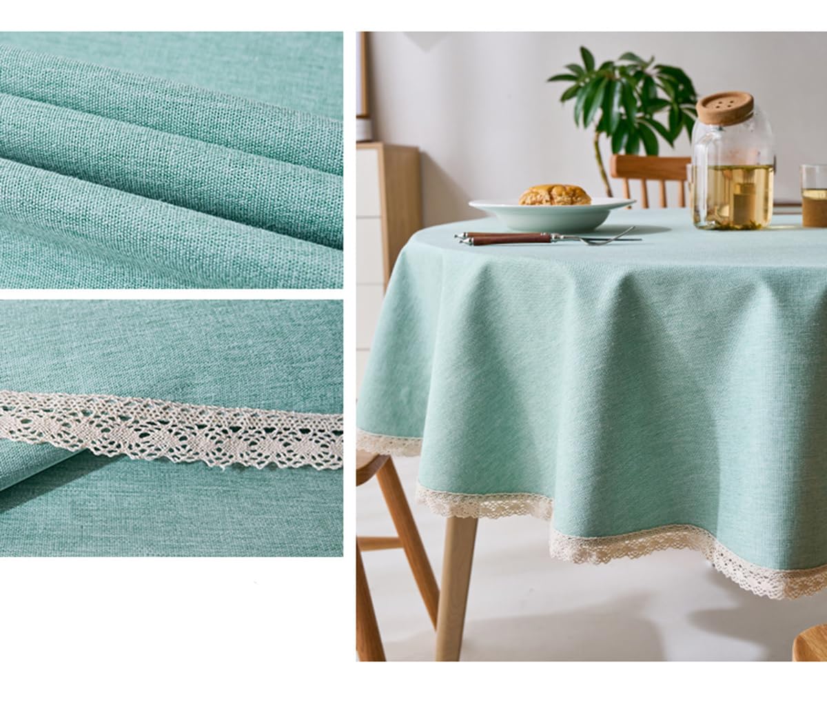 Tovaglia Rotonda In Lino E Cotone - Diametro 160cm, Lavabile, Colore Cachi - Foto 5