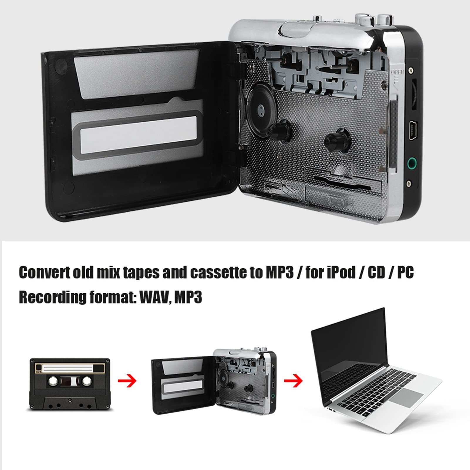 Przenośny Odtwarzacz Kasetowy Konwerter Rejestratora, Konwerter Kaset Magnetofonowych na Konwerter MP3 Konwertuj Taśmy na Pliki Cyfrowe Przez USB