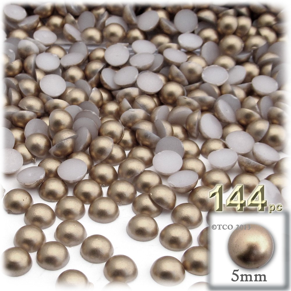 144pc Pearl Finish Half Dome Beads, Round, 5mm, Golden Caramel Brown