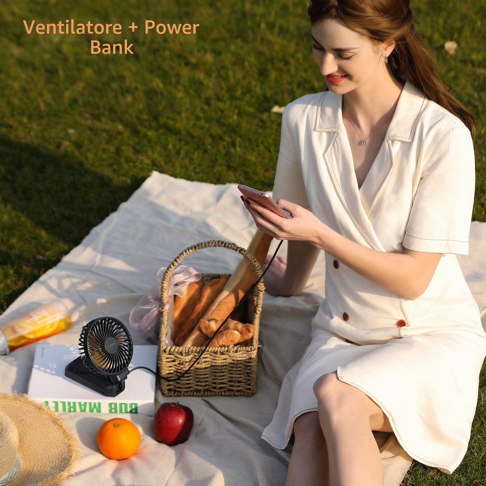 Funme Ventilatore USB Ricaricabile Ventilatori Mano Portatile 9-53 Ore di Utilizzo Ventilatore Pieghevole Elettrico 4 Velocità per All'aperto Casa Ufficio Viaggio