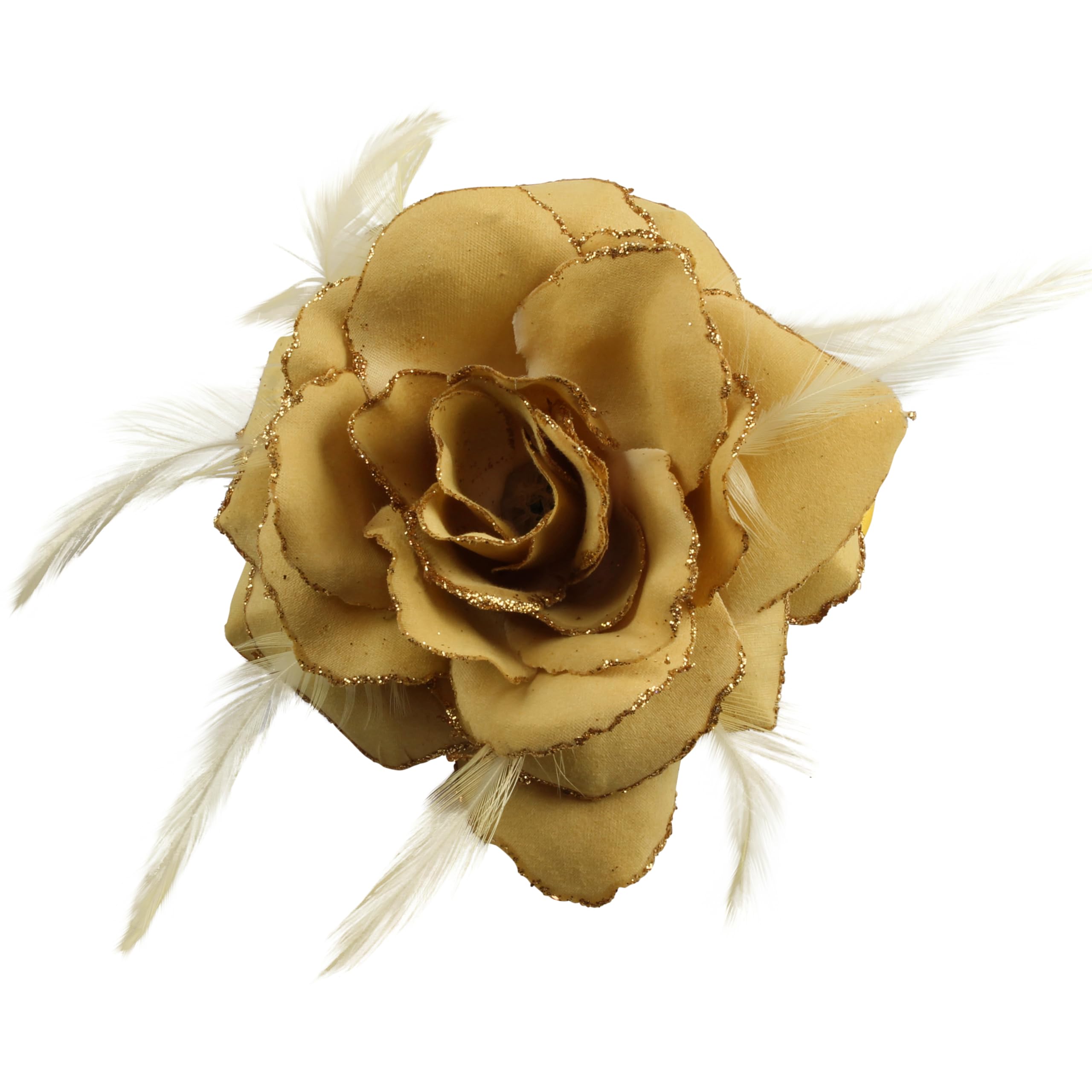 Cherry-on-TopGold Rose Hair Clip Large Rose Fascinator Flower Hair Clip Hair Accessories Clips Elastic Gold Wedding Hair Flower, 1pc