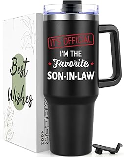 Lifecapido Son in Law Gifts, Favorite SON-IN-LAW 40oz Tumbler with Handle, Birthday Fathers Day Christmas Engagement Wedding Gifts for Son in Law from Mom in Law Dad in Law, Black