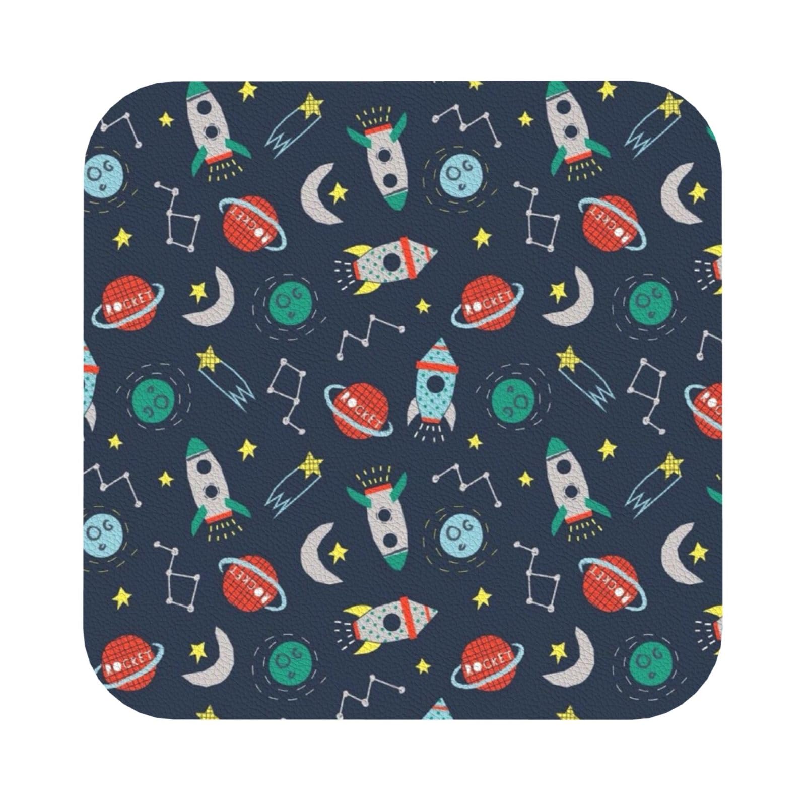 rocket clipart space ship PU Leather Coasters Set of 6 Square Drink Coasters