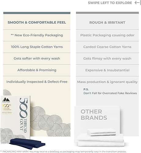 Miniatura 2 de MAYFAIR LINEN Sábana bajera ajustable de 100 % algodón, tamaño individual XL, 1 sábana bajera de 500 hilos, suave y sedosa para adultos con etiqueta