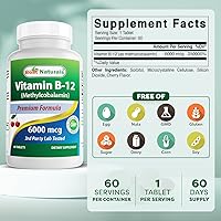 Vista 2 de Best Naturals Vitamina B-12 como metilcobalamina (metil B12), 6000 mcg 60 comprimidos sublinguales (60 unidades (paquete de 2))