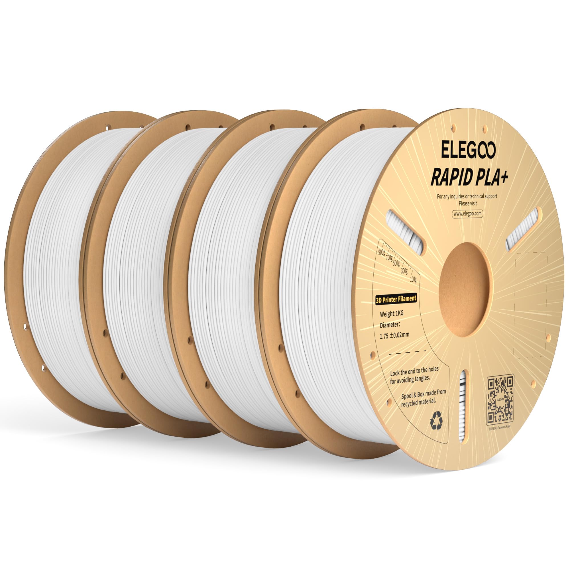 ELEGOO Rapido Filamento PLA+ 1.75mm Bianco 4KG, Alta Velocità 30-600 mm/s, Filamento PLA Plus per Stampante 3D, Precisione Dimensionale +/- 0.02mm, Filamento per La Maggior Parte delle Stampanti 3D