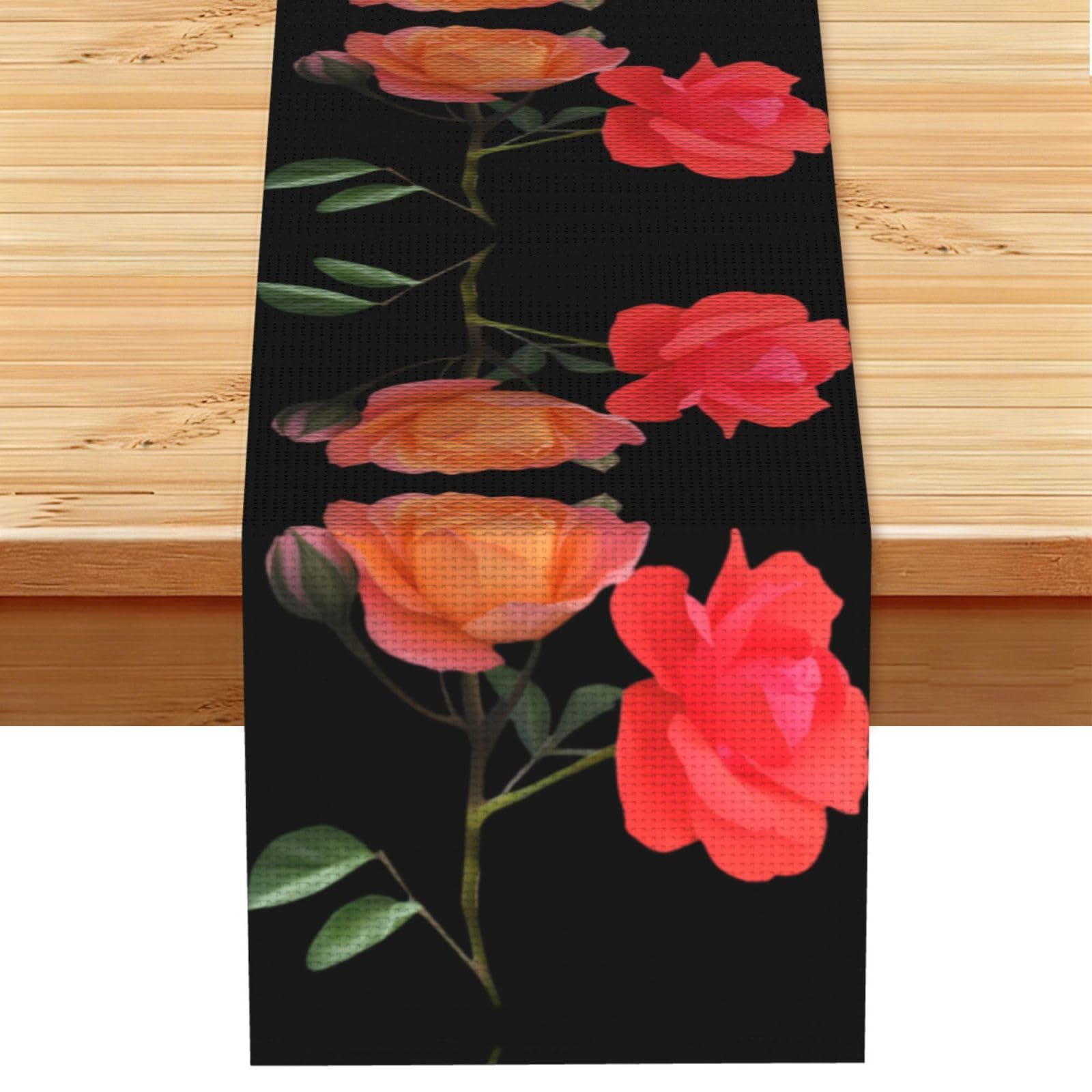 Bicolor Moonflower Linen Feel Table Runner Wedding Party Home Decoration