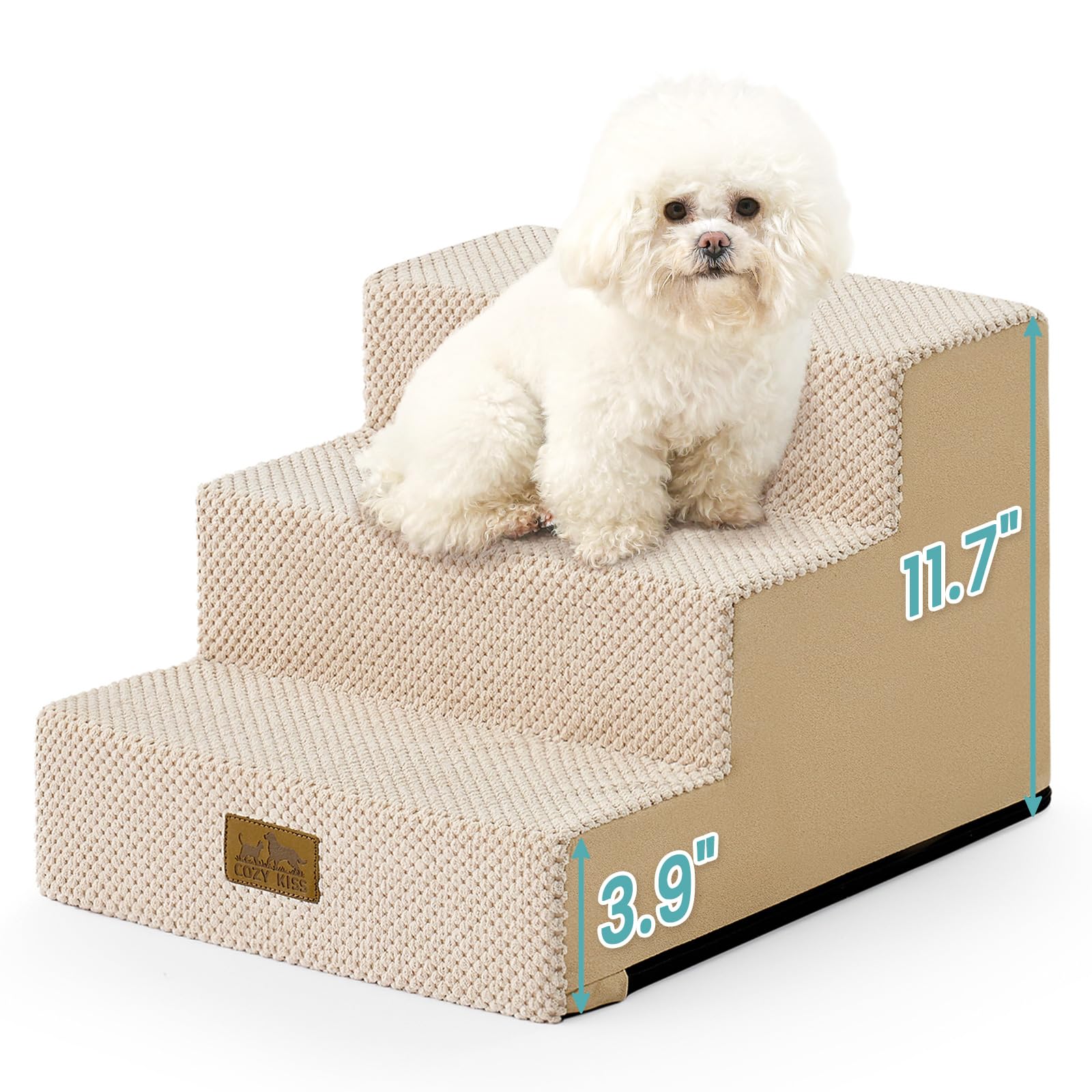 COZY KISS Dog Stairs for Small Dogs, 3 Step Pet Stairs for Beds &amp; Couches