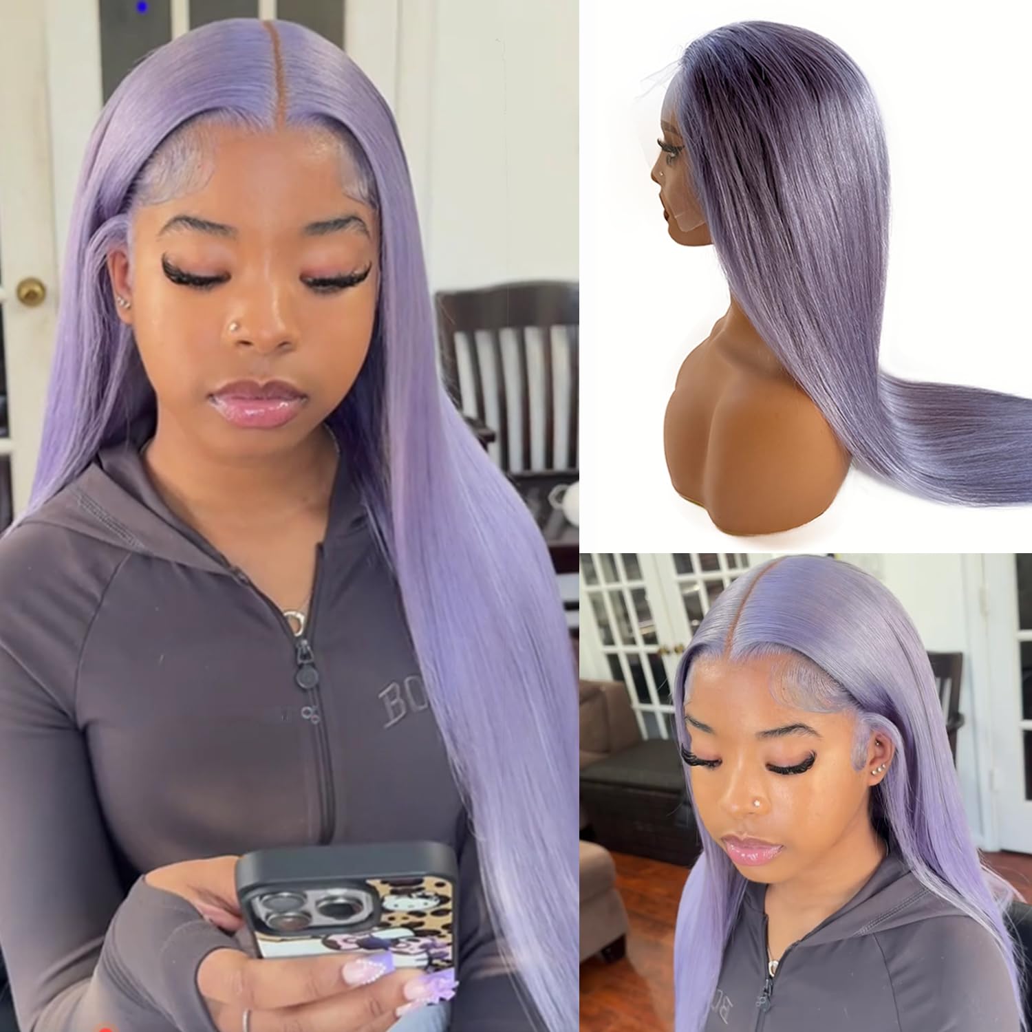 Photo 1 of 30 Inch Light Purple Lace Front Wigs Human Hair 13x6 HD Transparent Purple Glueless Human Hair HD Transparent Lace Frontal Wigs for Women 150% Density Pre Plcked Lilac Colored Wig with Baby Hair
