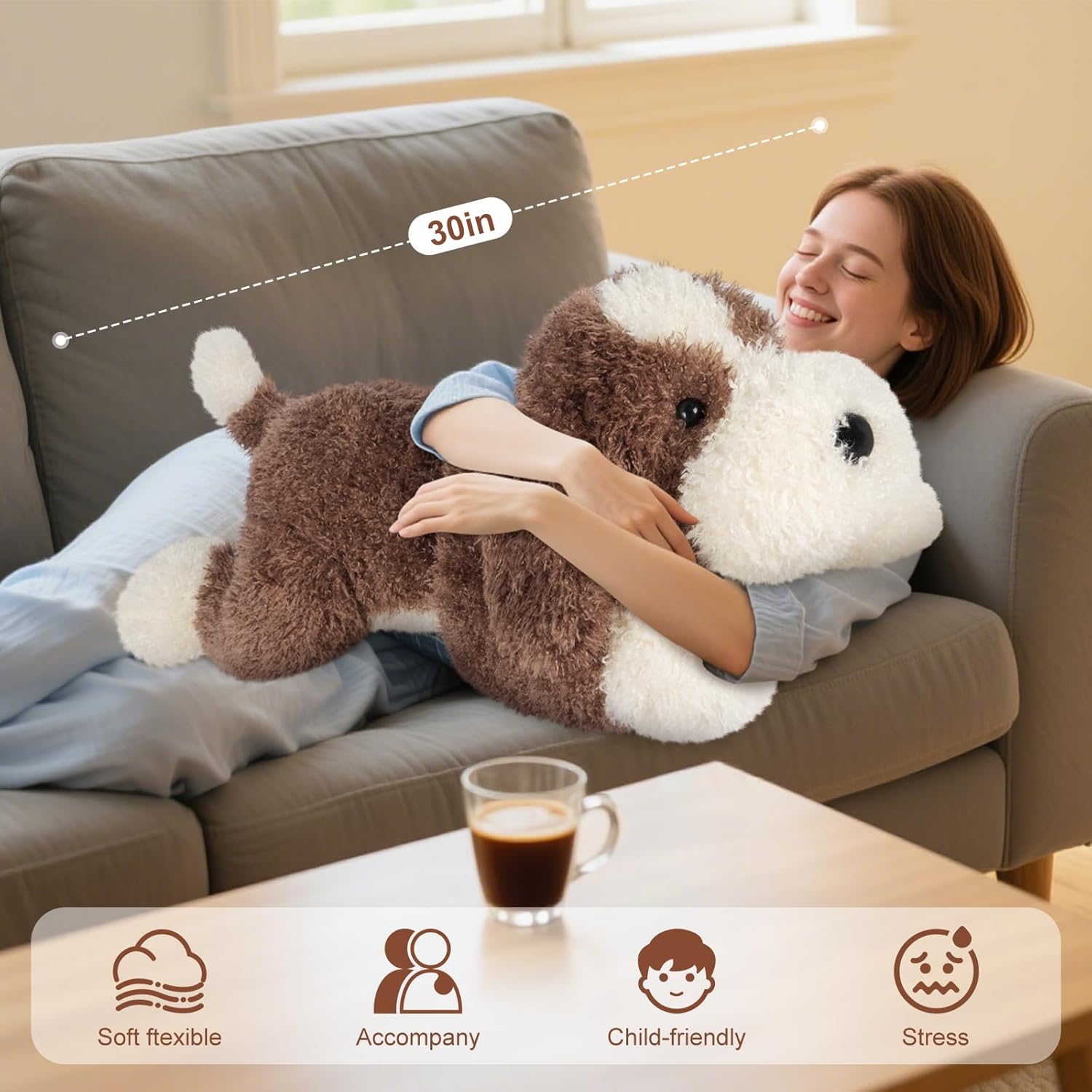 Giant Brown Dog Stuffed Animal 30", Jumbo Soft Giant Stuffed Animal, Big Dog Plush Toys for Stress Relief & Sleep Aid, Huge Cuddly Cute Plushies Golden Retriever Gifts for Kids Adults - Image 2