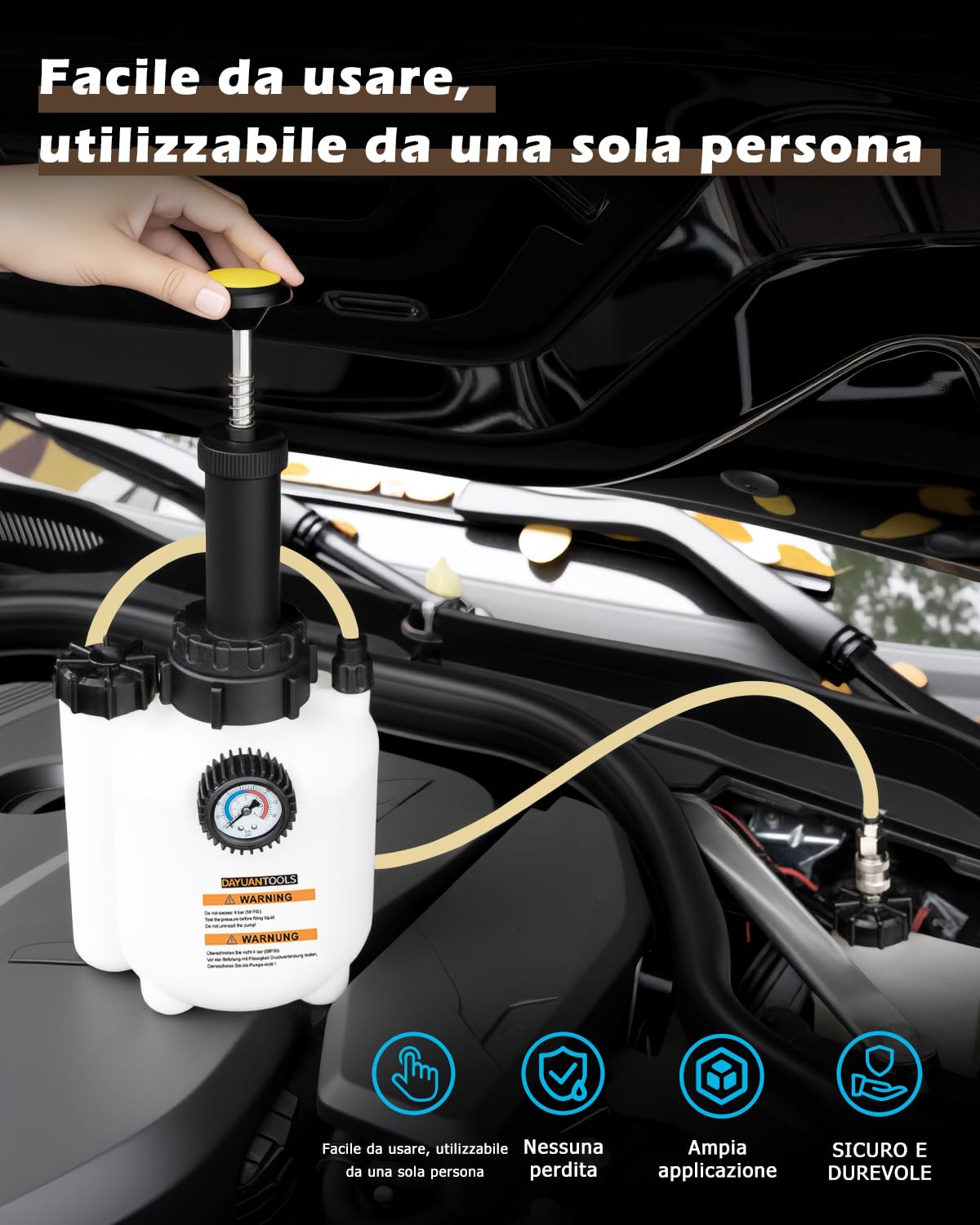 DAYUAN Spurgo Freni 3L Spurgo Freni Auto Cambio Liquido Freni con Contenitore 1L di Aspirazione per E20 (ø43mm)