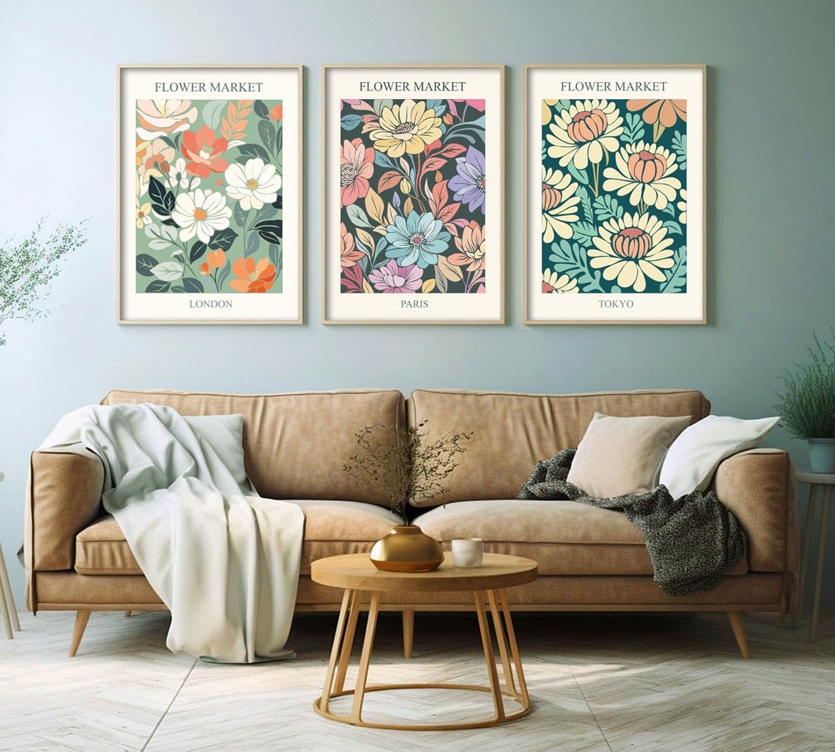 ag.art deco Pack of 3 Wall Art 40x50cm Wooden Frame Wall Decor, Flower Market - Image 3