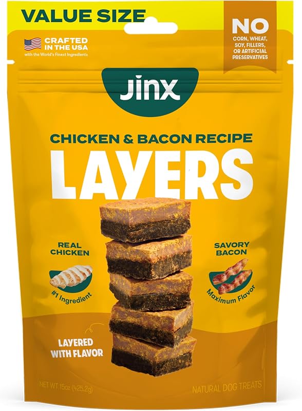 Petisco de Carne Seca para Cães Jinx Layers com Frango e Bacon, 227 g