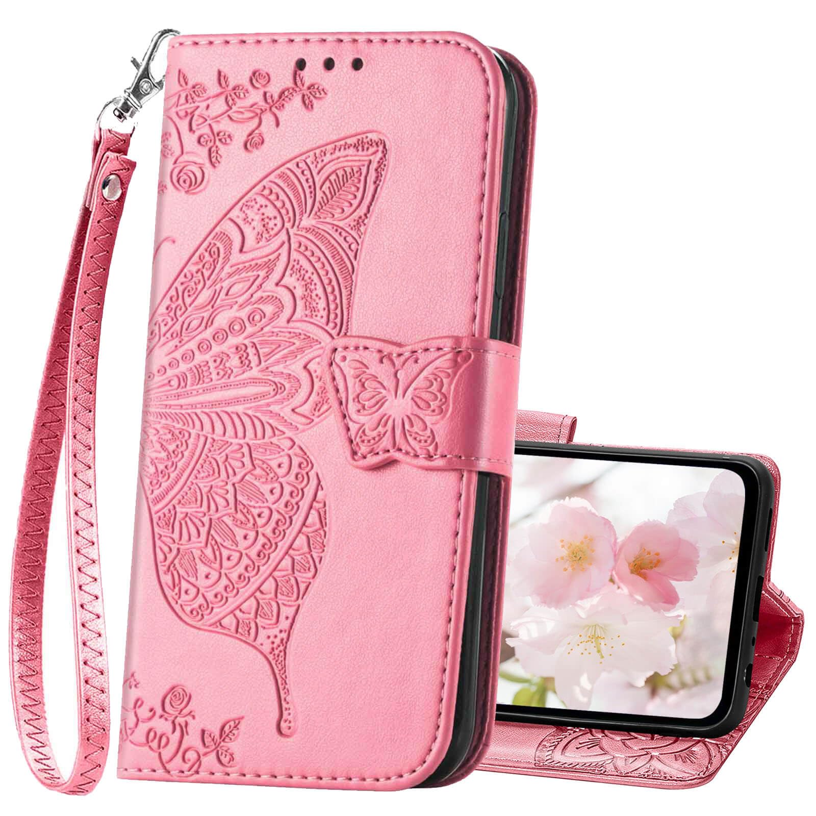 KRHGEIK for Moto G Stylus 5G 2024 Case Wallet,Women Butterfly Embossed Flip Folio PU Leather Card Holders Stand Wrist Strap Phone Cover for Motorola