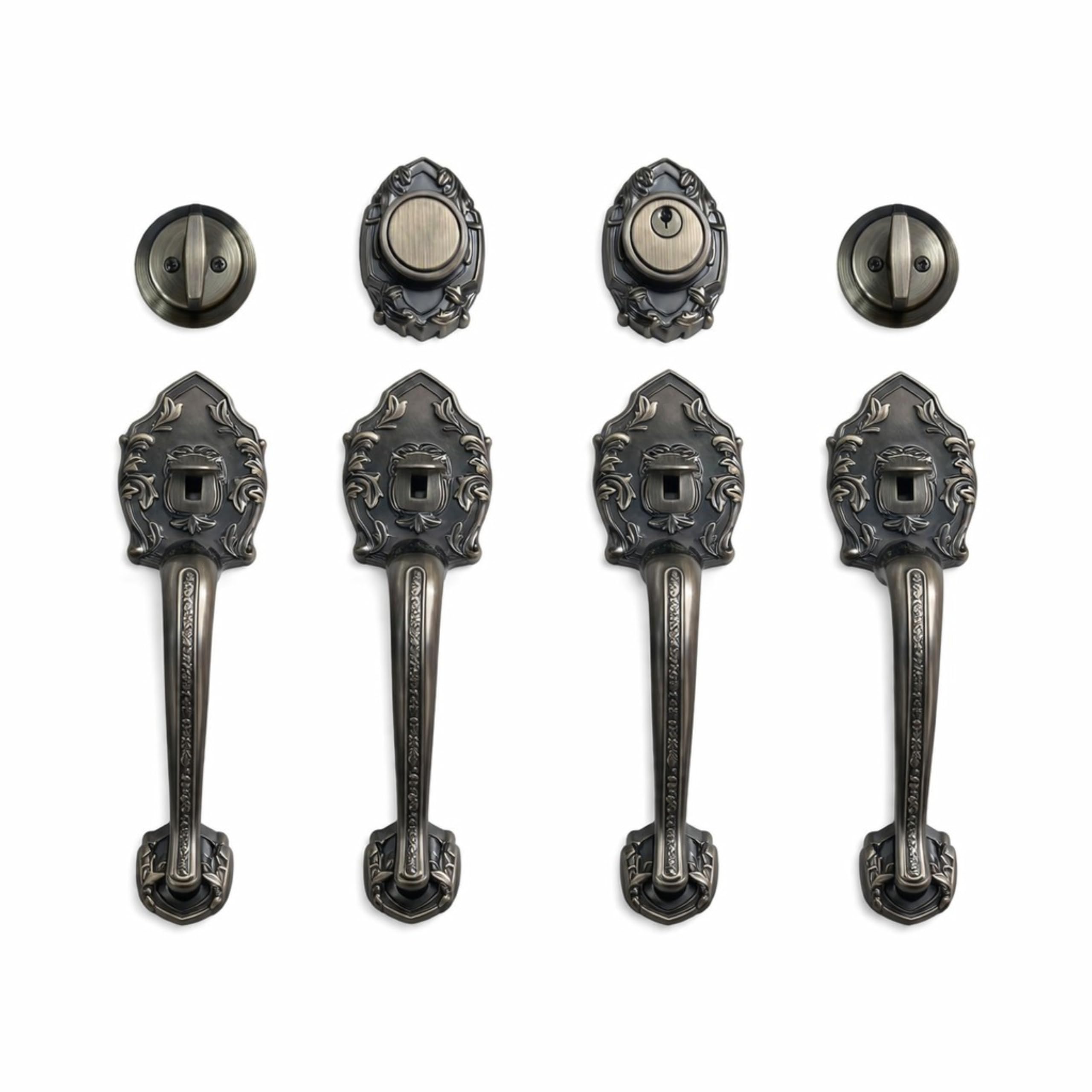 LOCKSET4U Double Front Door Hardware Set Luna, Heavy Duty Entry Double (Keyed and Dummy) Door Lock Set with Exterior and Interior Grip Handles and